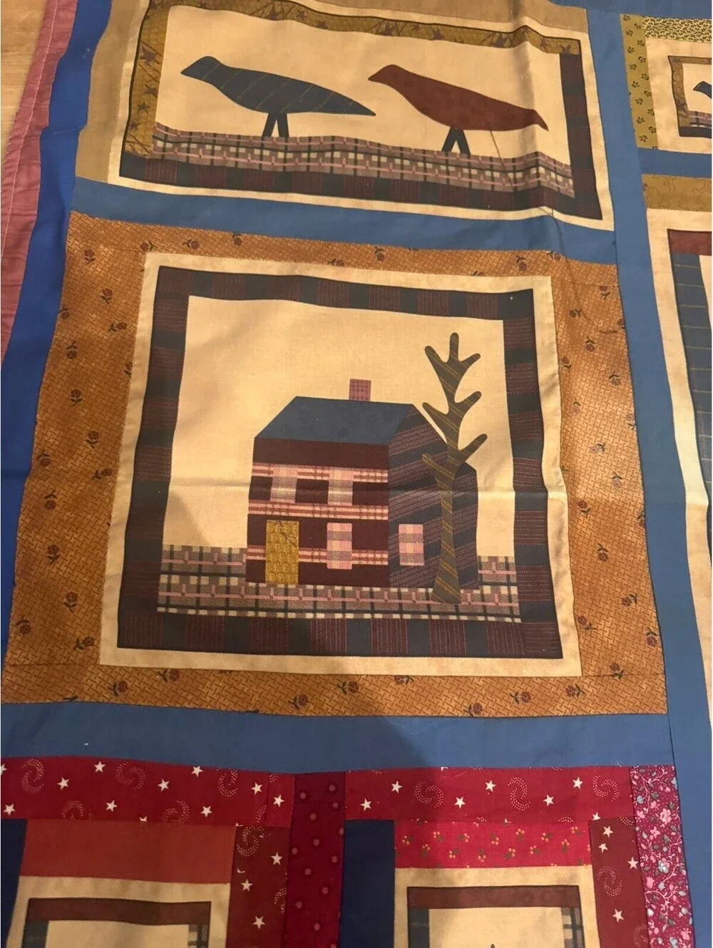 Handmade Folk Art Applique Quilt Wall Hanging Birds Pineapple House 28x35 2020